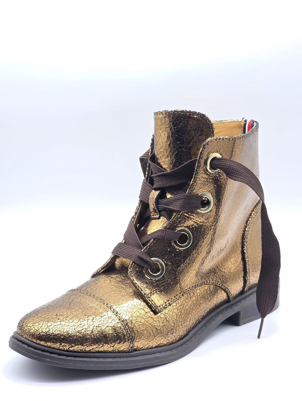 Tommy Hilfiger TW Judsen Bronze Crackle Lace-Up Boots - Vintage Y2K - Size 6